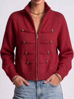 Women's Solid Color Stand Collar Long Sleeve Casual Loose Knit Cardigan