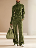 Cozy Fall Casual Polka Dot Frog Button Tracksuit Set