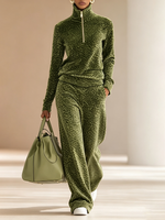 Cozy Fall Casual Polka Dot Frog Button Tracksuit Set