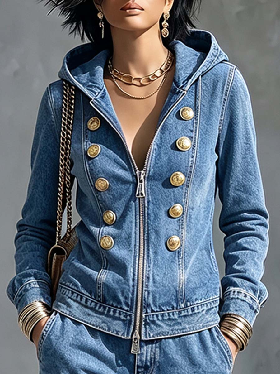 Women's Collared Long-sleeved Casual Loose Denim Cardigan Jacket