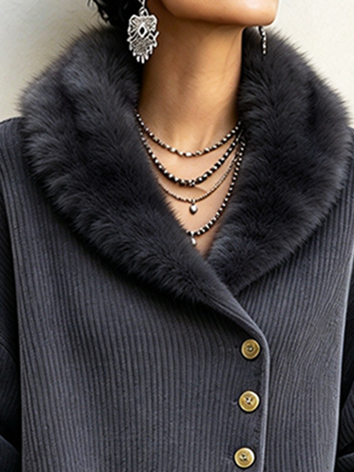 Casual Faux Fur Collar Asymmetrical Knit Sweater