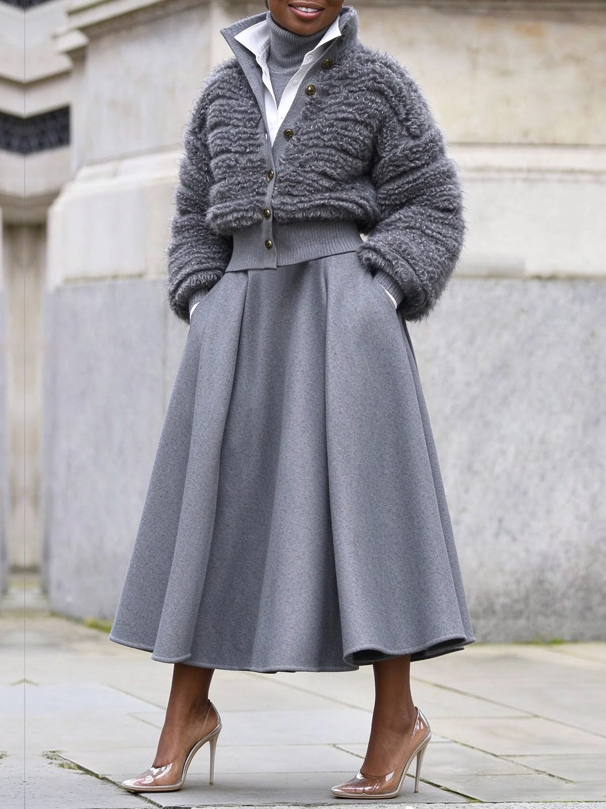 Chic Wool-blend A-line Midi Skirt