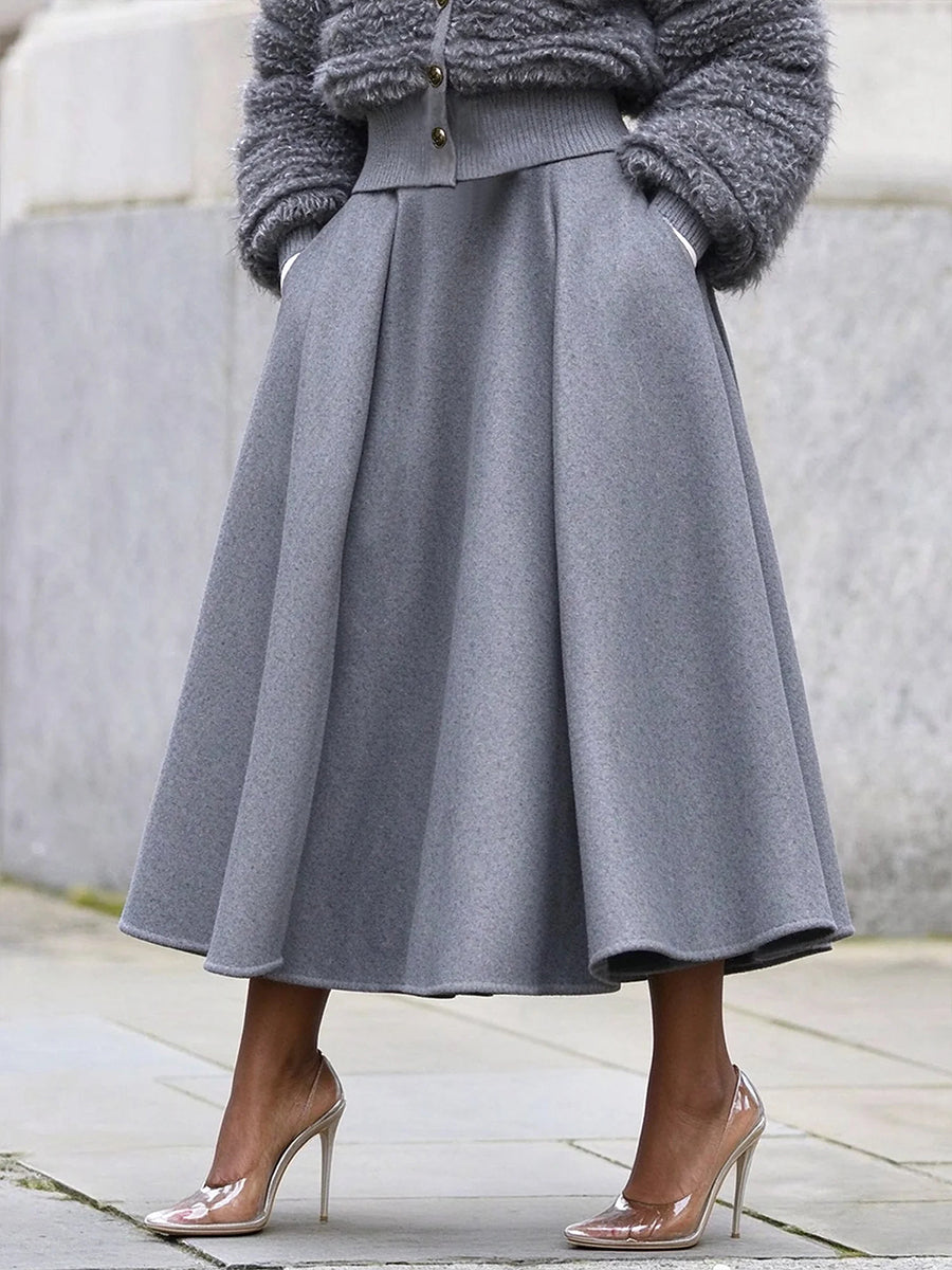 Chic Wool-blend A-line Midi Skirt
