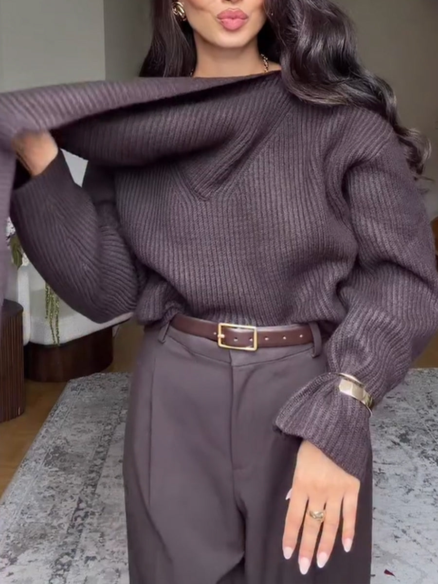 Cozy, Casual Ribbed-knit Sweater With A Snood-style Collar.