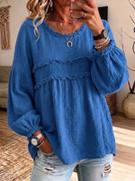 Casual Raw-edge Ruffled Cotton-linen Blend Pleated Top