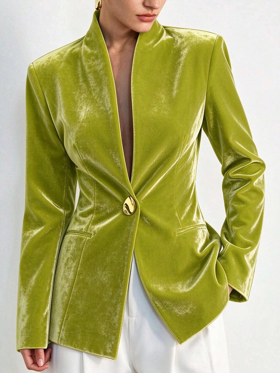 Vintage Chartreuse Velvet Single-Button Blazer