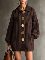 Chic Gold Botton Oversized Ribbed Knit Cardigan