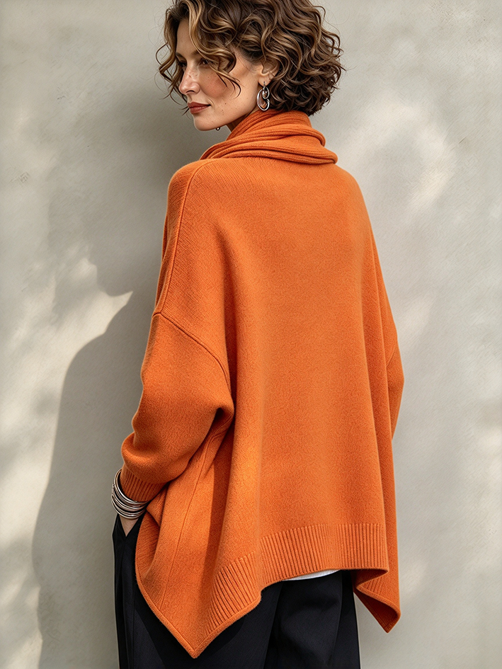 Chic Urban Orange Asymmetrical Zip Sweater Jacket