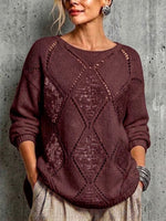Loose-fit Knit Sweater With Diamond Cutouts And Sequin Embellishments