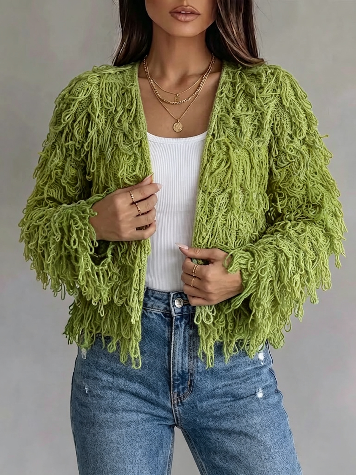 Ombré Knit Cardigan With Fringe