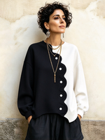 Casual Stylish Scalloped Colorblock Sweatshirt