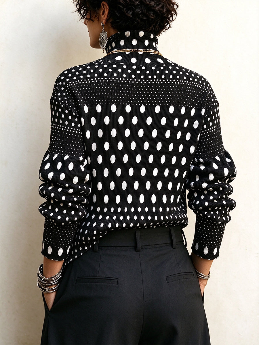 Elegant Polka Dot Ribbed Turtleneck Sweater