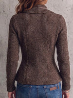 Ribbed Knit Jacket With A Lapel And Diagonal Zipper