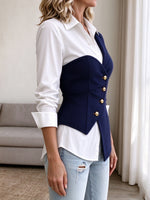 Chic Asymmetric Two-In-One Striped Blouse