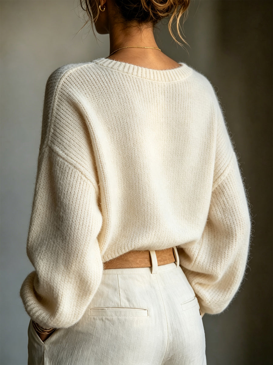 Casual Loose-fit Knit Top With Sequined Webbing Trim