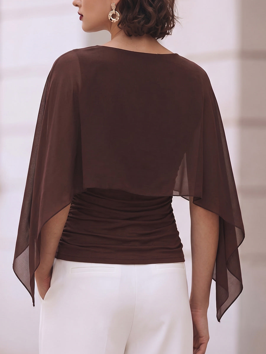 Women's Solid Color Round Neck Cape-style Slim Top