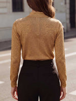 Women's Openwork Stand-up Collar Long-sleeved Casual Loose Knit Top