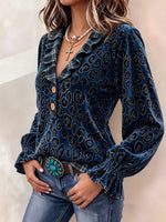 Velvet Leopard & Plaid Accent V-Neck Top