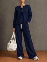 Chic Sky Blue Lounge Top & Wide-Leg Pants Set