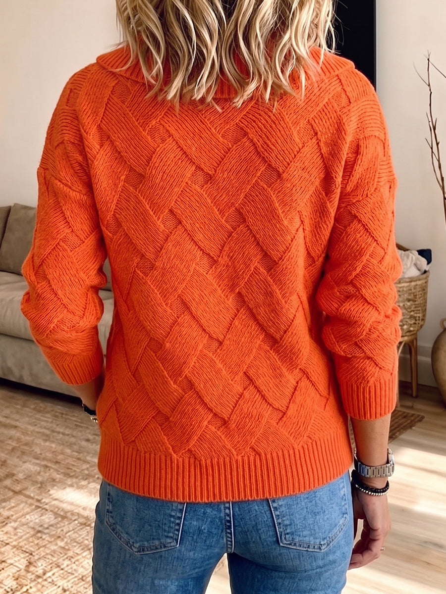Chic Vibrant Orange Asymmetric Cowl Neck Knit Pullover
