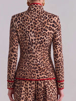 Women's Leopard Print Stand Collar Long Sleeve Casual Loose Color-blocked Jacket
