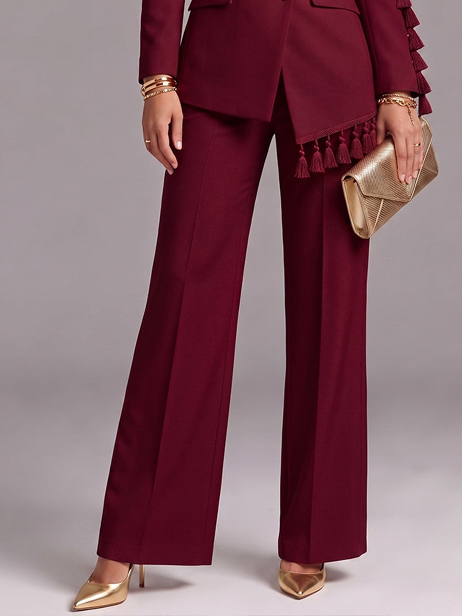 Elegant Burgundy Tassel-Trimmed Blazer