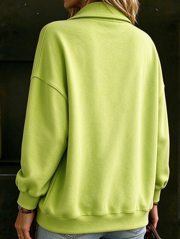 Casual Vibrant Lime Green Asymmetrical Zip-up Sweatshirt