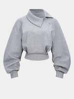 Casual Asymmetric-neck Cropped Sweatshirt
