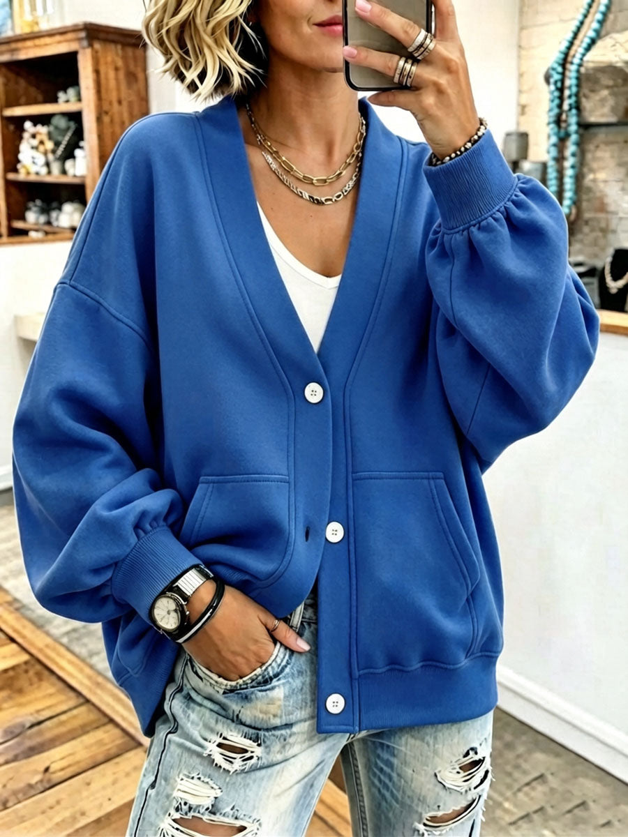 Cozy Chic Oversized V-neck Button-down Cardigan
