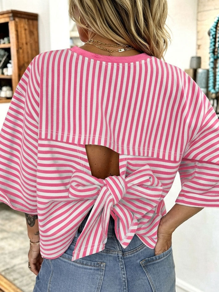 Chic Comfortable Striped Bow Knit Top