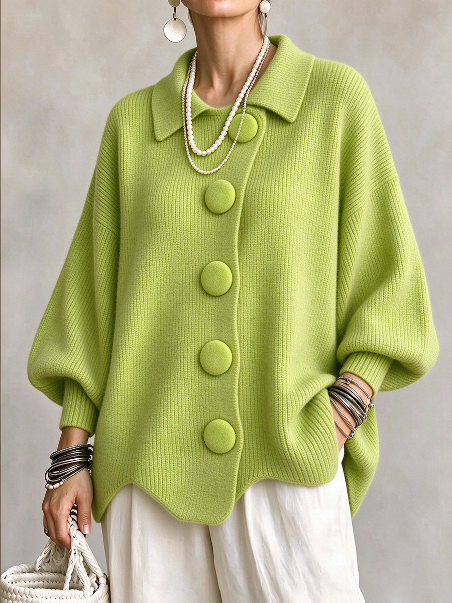 Statement Collared Button-Front Knit Cardigan