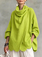 Wrap-style Cowl-neck Knit Cardigan With A Wavy Hem