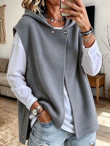 Casual Snap-button Hooded Knitted Sweater Vest