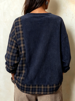 Corduroy Plaid Spliced Asymmetric Coat