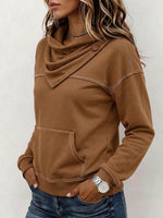 Women's Solid Color High-neck Button-detail Long-sleeve Loose Casual Pullover Top