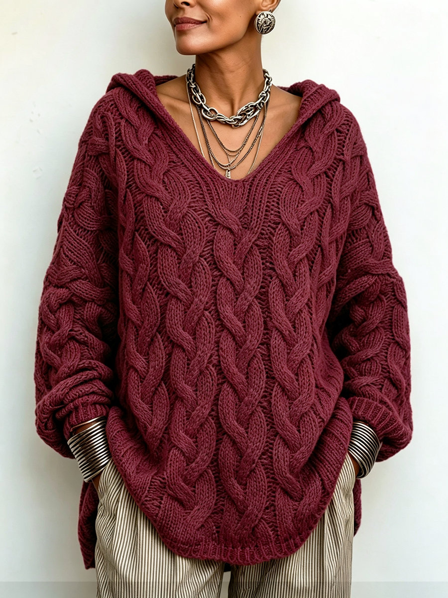 Cozy Chic Hooded Cable-knit Sweater
