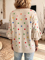 Chic Polka-Dot Ruffle-Sleeve Knit Cardigan