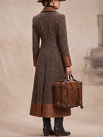 Vintage-style Glamorous Patchwork Leather And Wool-blend Long Coat
