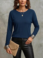 Solid-color Long-sleeve Ribbed T-shirt With Butterfly-floral Back Paneling