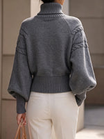 Chic Grey Cable-Knit Turtleneck Sweater