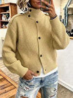 Ribbed-knit Cardigan With A Stand Collar And Shoulder Epaulettes