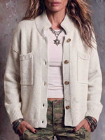 Women's Solid Color Stand Collar Long Sleeve Casual Loose Knit Cardigan