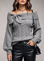 Chic And Sweet Off-shoulder Cable-knit Sweater With Bow Detail