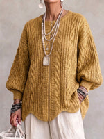 Oversized Zip-up Knit Cardigan With Vintage Cable-knit Pattern