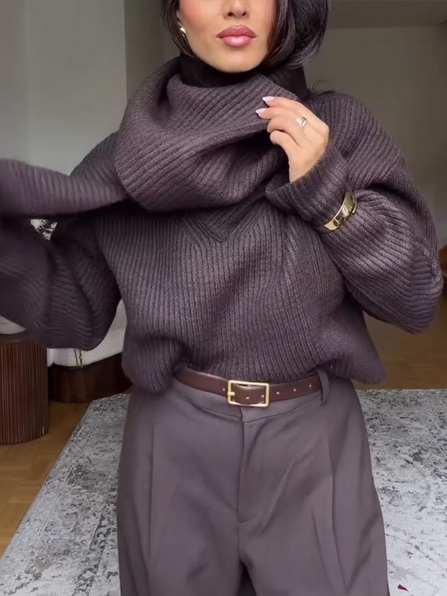 Cozy, Casual Ribbed-knit Sweater With A Snood-style Collar.