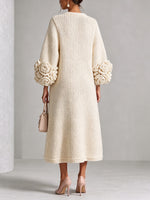 Elegant Ivory Textured Knit Button-Front Midi Dress