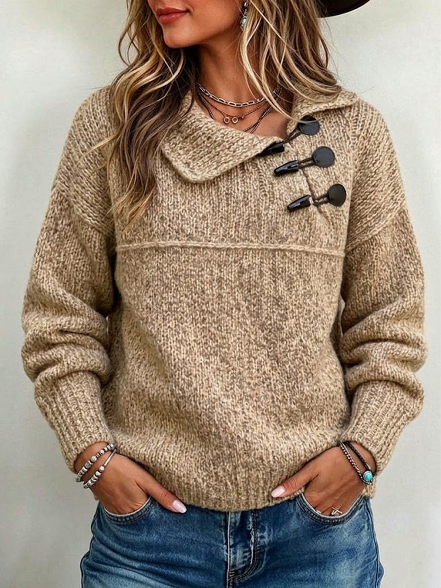 Toggle-button Collared Knit Sweater