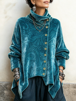 Elegant Draped Chic Embossed Velvet Asymmetric Top