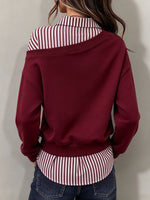 Casual Striped-panel Cotton Sweatshirt (faux-layered Style)