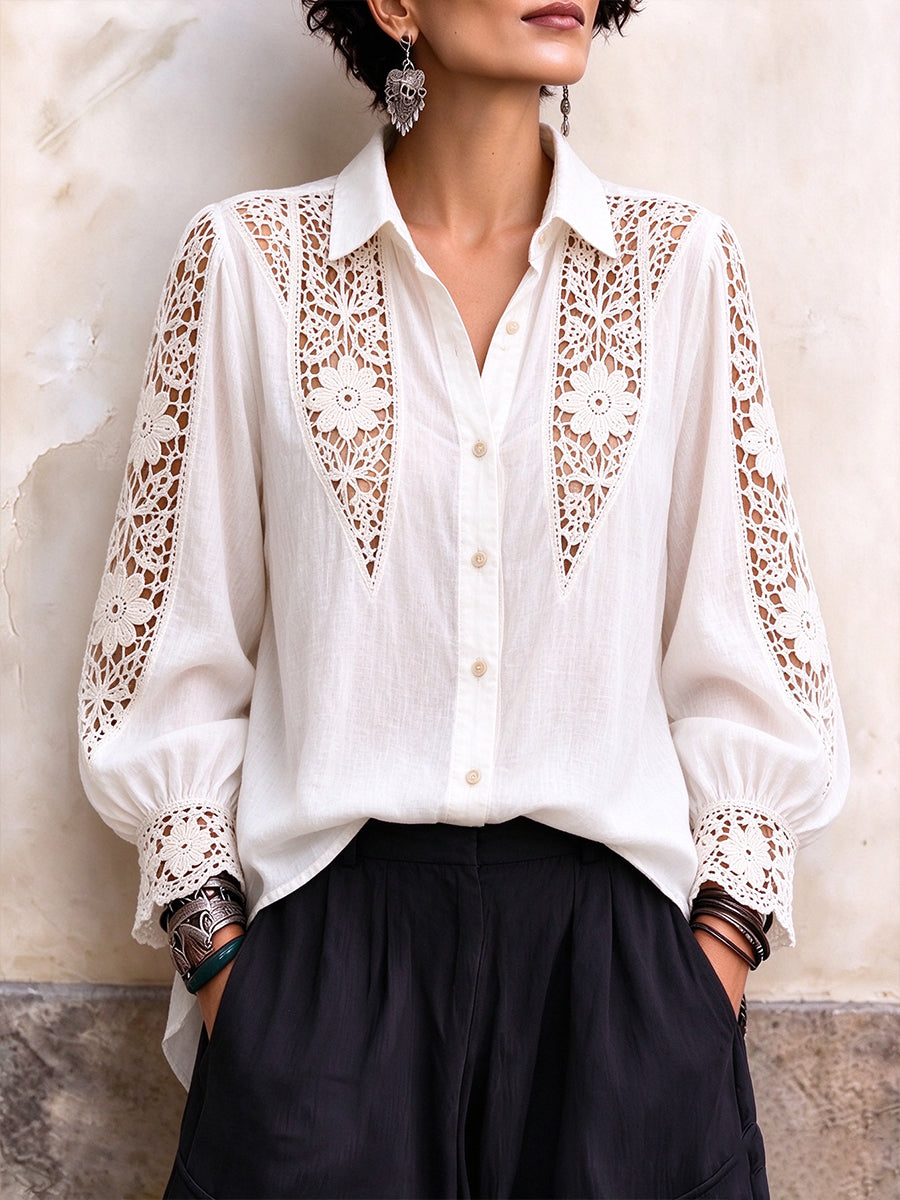 Lace-detail Linen-cotton Shirt